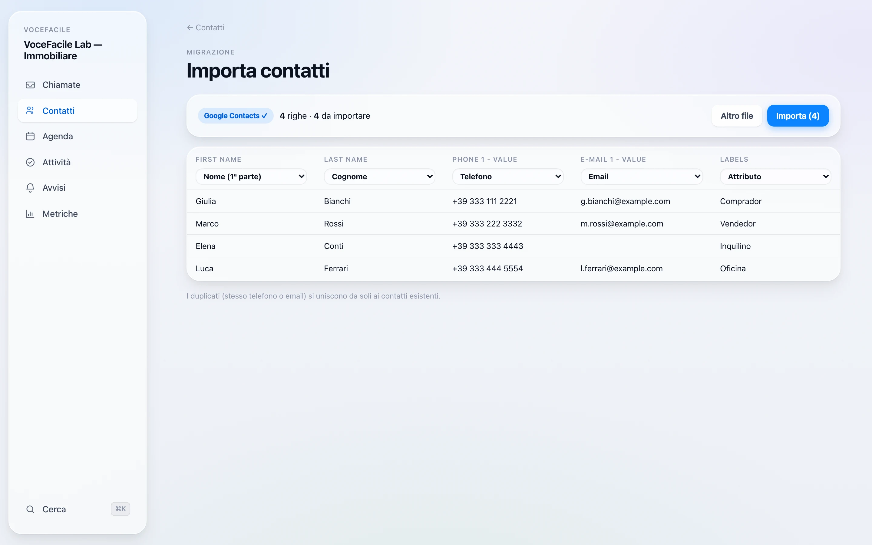 I tuoi contatti, dentro in 2 minuti